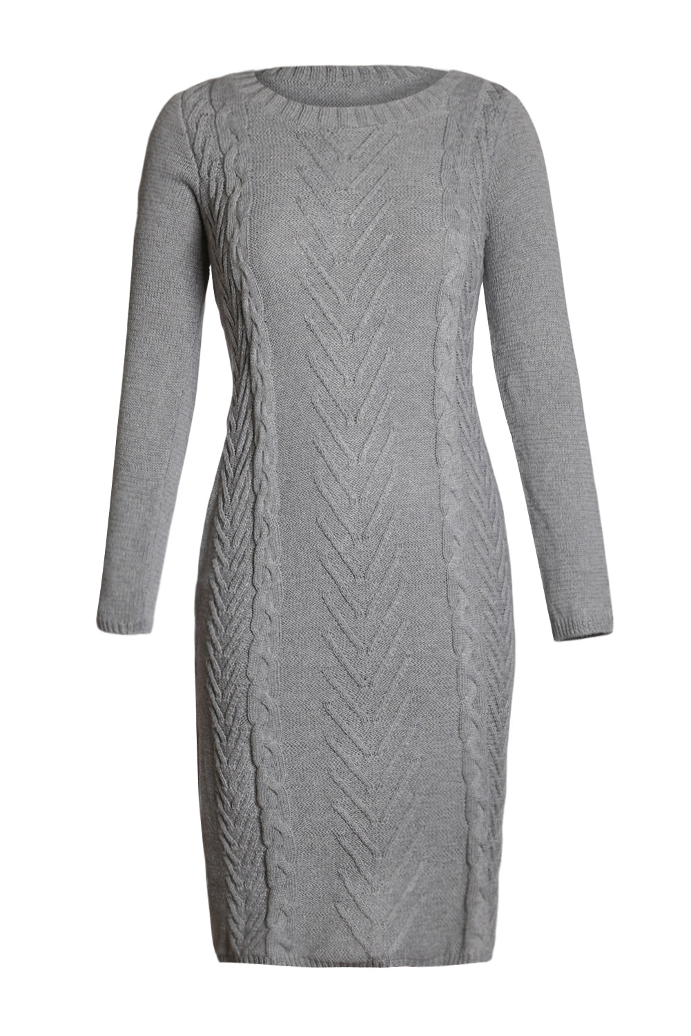 BY27772-11 Gray Women’s Hand Knitted Sweater Dress